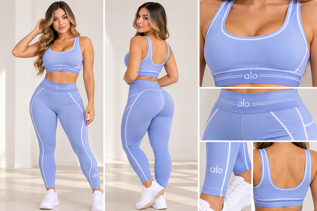 Women’s Light Blue 2-Piece Workout Set – Top & Leggings